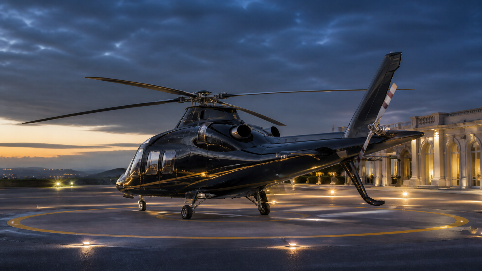 Black A109 executive twin-engine helicopter