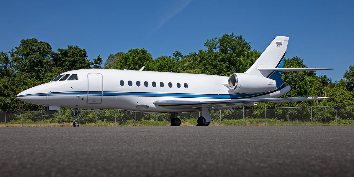 Dassault Falcon 2000 business jet on an airport apron